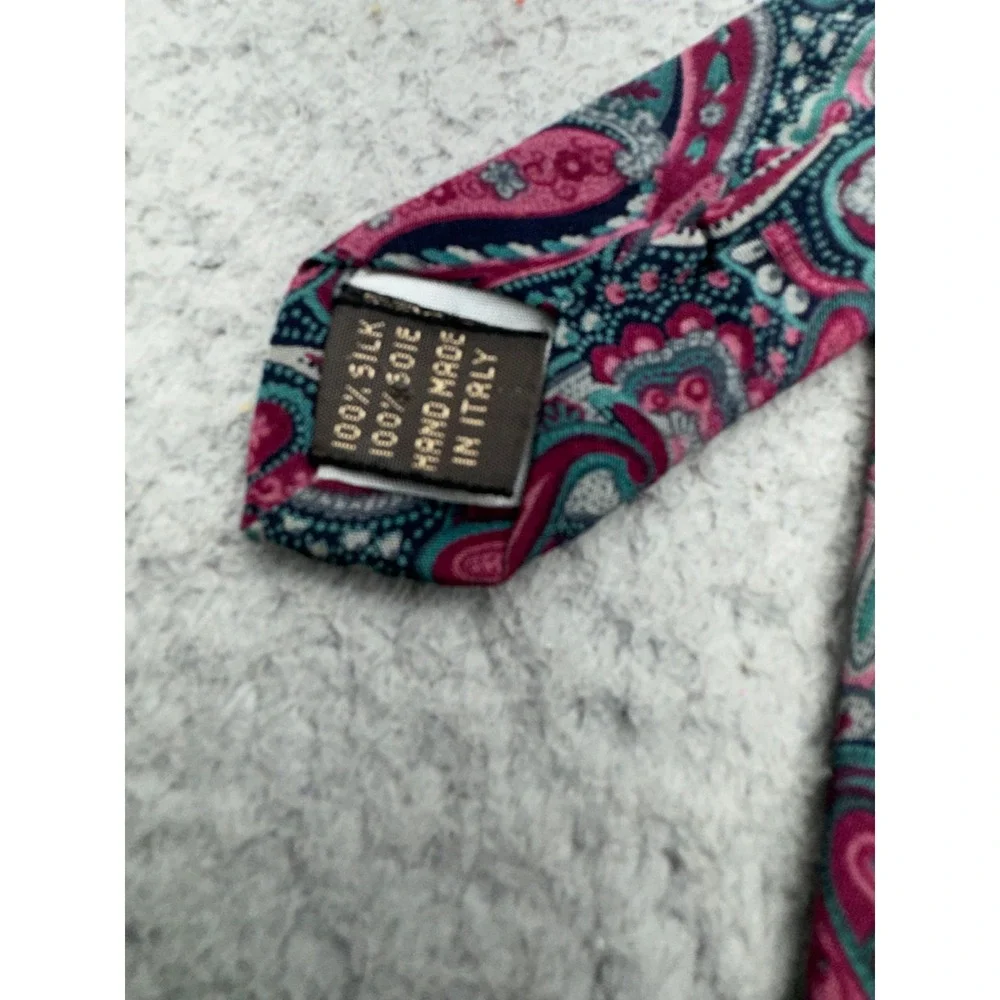 Valentino Paisley Silk Tie Pink Teal Made In Italy Designer Necktie
